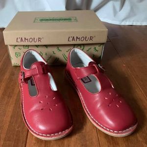 L'Amour Joy Classic red leather t-strap, size 2